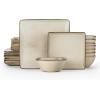 imageEfar Square Plates and Bowls Sets 12Piece Stoneware Dinnerware Sets for 4 Reactive Glaze Dish Set Chip and Scratch Resistant Microwave and Dishwasher Safe Seashell WhiteSandy Beige
