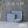 imageEfar Square Plates and Bowls Sets 12Piece Stoneware Dinnerware Sets for 4 Reactive Glaze Dish Set Chip and Scratch Resistant Microwave and Dishwasher Safe Seashell WhiteOcean Blue