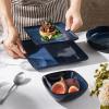 imageEfar Square Plates and Bowls Sets 12Piece Stoneware Dinnerware Sets for 4 Reactive Glaze Dish Set Chip and Scratch Resistant Microwave and Dishwasher Safe Seashell WhiteDeep Sea Blue