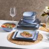 imageEfar Square Plates and Bowls Sets 12Piece Stoneware Dinnerware Sets for 4 Reactive Glaze Dish Set Chip and Scratch Resistant Microwave and Dishwasher Safe Seashell WhiteOcean Blue
