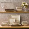 imageEfar Square Plates and Bowls Sets 12Piece Stoneware Dinnerware Sets for 4 Reactive Glaze Dish Set Chip and Scratch Resistant Microwave and Dishwasher Safe Seashell WhiteSandy Beige
