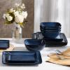 imageEfar Square Plates and Bowls Sets 12Piece Stoneware Dinnerware Sets for 4 Reactive Glaze Dish Set Chip and Scratch Resistant Microwave and Dishwasher Safe Seashell WhiteDeep Sea Blue