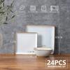 imageEfar Square Plates and Bowls Sets 12Piece Stoneware Dinnerware Sets for 4 Reactive Glaze Dish Set Chip and Scratch Resistant Microwave and Dishwasher Safe Seashell WhiteSeashell White