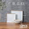 imageEfar Square Plates and Bowls Sets 12Piece Stoneware Dinnerware Sets for 4 Reactive Glaze Dish Set Chip and Scratch Resistant Microwave and Dishwasher Safe Seashell WhiteSeashell White