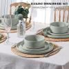 imageEfar Stoneware Dinnerware Sets 12Piece Plates and Bowls Dish Set for 4 Kitchen Modern Dinning Ware Chip and Scratch Resistant Microwave ampamp Dishwasher Safe Matte BlackMist Green