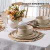 imageEfar Stoneware Dinnerware Sets 12Piece Plates and Bowls Dish Set for 4 Kitchen Modern Dinning Ware Chip and Scratch Resistant Microwave ampamp Dishwasher Safe Matte BlackBright Khaki