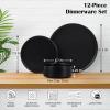imageEfar Stoneware Dinnerware Sets 12Piece Plates and Bowls Dish Set for 4 Kitchen Modern Dinning Ware Chip and Scratch Resistant Microwave ampamp Dishwasher Safe Matte BlackMatte Black