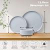 imageEfar Stoneware Dinnerware Sets 12Piece Plates and Bowls Dish Set for 4 Kitchen Modern Dinning Ware Chip and Scratch Resistant Microwave ampamp Dishwasher Safe Matte BlackHaze Gray
