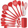 imageSilicone Cooking Utensils Set Efar 7Piece Blue Heat Resistant Kitchen Utensils Set Kitchen Nonstick Tools Spatula Ladle Spoon Pasta Server for Nonstick Cookware NonToxic ampamp Dishwasher safeRed
