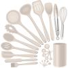 imageSilicone Cooking Utensils Set Efar 7Piece Blue Heat Resistant Kitchen Utensils Set Kitchen Nonstick Tools Spatula Ladle Spoon Pasta Server for Nonstick Cookware NonToxic ampamp Dishwasher safeKhaki