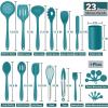imageSilicone Cooking Utensils Set Efar 7Piece Blue Heat Resistant Kitchen Utensils Set Kitchen Nonstick Tools Spatula Ladle Spoon Pasta Server for Nonstick Cookware NonToxic ampamp Dishwasher safeBlue