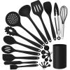 imageSilicone Cooking Utensils Set Efar 7Piece Blue Heat Resistant Kitchen Utensils Set Kitchen Nonstick Tools Spatula Ladle Spoon Pasta Server for Nonstick Cookware NonToxic ampamp Dishwasher safeBlack