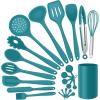 imageSilicone Cooking Utensils Set Efar 7Piece Blue Heat Resistant Kitchen Utensils Set Kitchen Nonstick Tools Spatula Ladle Spoon Pasta Server for Nonstick Cookware NonToxic ampamp Dishwasher safeBlue