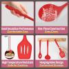 imageSilicone Cooking Utensils Set Efar 7Piece Blue Heat Resistant Kitchen Utensils Set Kitchen Nonstick Tools Spatula Ladle Spoon Pasta Server for Nonstick Cookware NonToxic ampamp Dishwasher safeRed