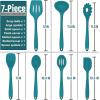 imageSilicone Cooking Utensils Set Efar 7Piece Blue Heat Resistant Kitchen Utensils Set Kitchen Nonstick Tools Spatula Ladle Spoon Pasta Server for Nonstick Cookware NonToxic ampamp Dishwasher safeBlue