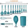 imageTeal Blue Kitchen Utensils Set Efar 15Piece Silicone Cooking Utensils with Holder Nonstick Cookware Friendly ampamp Heat Resistant Includes Ladle Spatula Spoon Slotted Turner for Cooking ampamp BakingTeal Blue
