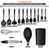 imageTeal Blue Kitchen Utensils Set Efar 15Piece Silicone Cooking Utensils with Holder Nonstick Cookware Friendly ampamp Heat Resistant Includes Ladle Spatula Spoon Slotted Turner for Cooking ampamp BakingBlack