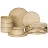 imageEfar 12Piece Plates and Bowls Sets Stoneware Dinnerware Dishes Sets for 4 Kitchen Modern Dining Dishware Chip ampamp Scratch Resistant Microwave ampamp Dishwasher Safe Speckled WhiteCaramel Khaki