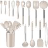 imageEfar 14 Pieces Silicone Cooking Utensils Set Kitchen Utensils Set with Holder Spatula Ladle Spoon Tong Slotted Turner for Nonstick Cookware Heat Resistant ampamp Stainless Steel Handle BlackKhaki