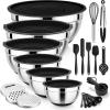 imageEfar 25PCS Mixing Bowls with Lid Set Stainless Steel Nesting Prep Bowls with Grater Attachments NonSlip Bottoms for Cooking Baking Serving Food Storage 4626215107QT  BlueBlack