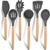 imageEfar Cooking Utensils Set of 6 Silicone Kitchen Utensils with Wooden Handle Nonstick Cookware Friendly ampamp Heat Resistant Includes SpatulaLadleSlotted TurnerServing SpoonSpaghetti ServerBlackGray