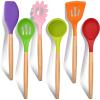 imageEfar Cooking Utensils Set of 6 Silicone Kitchen Utensils with Wooden Handle Nonstick Cookware Friendly ampamp Heat Resistant Includes SpatulaLadleSlotted TurnerServing SpoonSpaghetti ServerBlackMulticolor