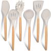 imageEfar Cooking Utensils Set of 6 Silicone Kitchen Utensils with Wooden Handle Nonstick Cookware Friendly ampamp Heat Resistant Includes SpatulaLadleSlotted TurnerServing SpoonSpaghetti ServerBlackKhaki