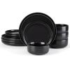 imageEfar Dinnerware Sets for 6 18Piece Stoneware Plates and Bowls Set Reactive Glaze Dinning Ware Dishes Set Microwave ampamp Dishwasher Safe  Seashell WhiteMatte Black