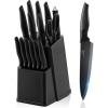 imageEfar Knife Set with Block 15 Pieces Kitchen Knife Block Set with Sharpener High Carbon Stainless Steel Sharp Chef Knife Set with Ergonomic Handles Anti Rust BlackBlack