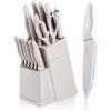 imageEfar Knife Set with Block 15 Pieces Kitchen Knife Block Set with Sharpener High Carbon Stainless Steel Sharp Chef Knife Set with Ergonomic Handles Anti Rust BlackKhaki