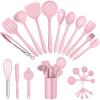 imageEfar Silicone Cooking Utensils Set 25 Piece Kitchen Utensils with Holder Non Toxic Kitchen Tools Spatula Turner Spoon Ladle Heat Resistant ampamp Dishwasher Safe  KhakiPink