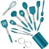 imageEfar Silicone Cooking Utensils Set 7 Pcs Heat Resistant Kitchen Utensils with Stainless Steel Handle Slotted Turner Spoon Soup Ladle Pasta Server Skimmer Tongs for Nonstick Cookware GrayBlue