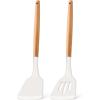 imageEfar Silicone Spatula Turner 2 Pack Heat Resistant Kitchen Spatulas for Nonstick Cookware Rubber Solid Slotted Spatula Cooking Utensils for Fish Eggs Pancakes WhiteWhite