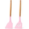 imageEfar Silicone Spatula Turner 2 Pack Heat Resistant Kitchen Spatulas for Nonstick Cookware Rubber Solid Slotted Spatula Cooking Utensils for Fish Eggs Pancakes WhitePink