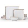 imageEfar Square Plates and Bowls Sets 12Piece Stoneware Dinnerware Sets for 4 Reactive Glaze Dish Set Chip and Scratch Resistant Microwave and Dishwasher Safe Seashell WhiteSeashell White