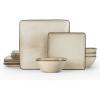 imageEfar Square Plates and Bowls Sets 12Piece Stoneware Dinnerware Sets for 4 Reactive Glaze Dish Set Chip and Scratch Resistant Microwave and Dishwasher Safe Seashell WhiteSandy Beige