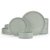 imageEfar Stoneware Dinnerware Sets 12Piece Plates and Bowls Dish Set for 4 Kitchen Modern Dinning Ware Chip and Scratch Resistant Microwave ampamp Dishwasher Safe Matte BlackMist Green