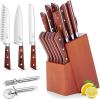 imageKnife Block Set for Kitchen Efar 17Piece High Carbon Forged Stainless Steel Knife Set Includes Chef Utility Paring Steak Serrated Bread Santoku Knife Sharpener  Full Tang DesignRosewood Handle  Wooden Block