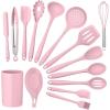 imageTeal Blue Kitchen Utensils Set Efar 15Piece Silicone Cooking Utensils with Holder Nonstick Cookware Friendly ampamp Heat Resistant Includes Ladle Spatula Spoon Slotted Turner for Cooking ampamp BakingPink