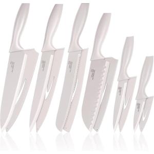 imageEfar 12Piece Kitchen Knife Set Stainless Steel Chef Knives Set with 6 Blade Guards Sharp Kitchen Cooking Knife with Ergonomic Handle AntiRust ampamp Easy to Clean MulticolorKhaki