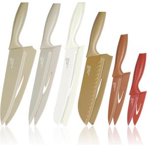 imageEfar 12Piece Kitchen Knife Set Stainless Steel Chef Knives Set with 6 Blade Guards Sharp Kitchen Cooking Knife with Ergonomic Handle AntiRust ampamp Easy to Clean MulticolorAssorted