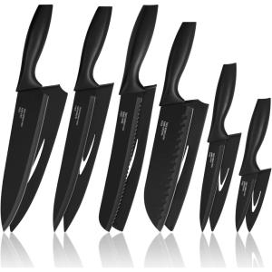 imageEfar 12Piece Kitchen Knife Set Stainless Steel Chef Knives Set with 6 Blade Guards Sharp Kitchen Cooking Knife with Ergonomic Handle AntiRust ampamp Easy to Clean MulticolorBlack