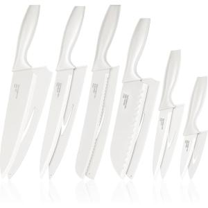 imageEfar 12Piece Kitchen Knife Set Stainless Steel Chef Knives Set with 6 Blade Guards Sharp Kitchen Cooking Knife with Ergonomic Handle AntiRust ampamp Easy to Clean MulticolorCream
