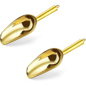 imageEfar 6 Ounce Ice Scoop Set of 2 Small Stainless Steel Scoops for Ice CubeCandyFlourSugar Metal Utility Scoops for Canisters Baking Kitchen Pantry Rust Free ampamp Dishwasher SafeGold