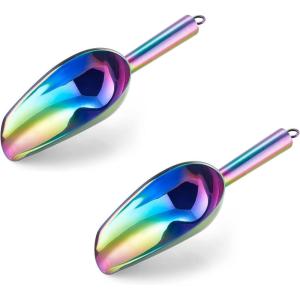 imageEfar 6 Ounce Ice Scoop Set of 2 Small Stainless Steel Scoops for Ice CubeCandyFlourSugar Metal Utility Scoops for Canisters Baking Kitchen Pantry Rust Free ampamp Dishwasher SafeRainbow