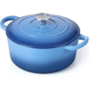 imageEfar 7QT Oval Dutch Oven Pot with Lid Enameled Cast Iron Dutch Oven with Dual Handles for Sourdough Bread Baking Cooking Nonstick Enamel Coated CookwareBlue NonToxic ampamp Easy CleanBlue
