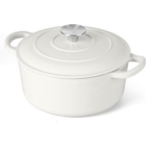 imageEfar 7QT Oval Dutch Oven Pot with Lid Enameled Cast Iron Dutch Oven with Dual Handles for Sourdough Bread Baking Cooking Nonstick Enamel Coated CookwareBlue NonToxic ampamp Easy CleanWhite