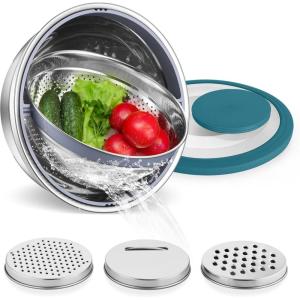 imageEfar Colander with Mixing Bowl Set 41 Stainless Steel Colander Strainers Bowl with Graters for Kitchen Rotatable Food Strainer Bowl for Rinsing Fruits VegetablesDraining Pasta  BlackBlue