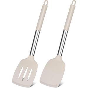 imageEfar Cooking Utensils Set of 4 Silicone Kitchen Utensils for Nonstick Cookware Heat Resistant ampamp Nontoxic Slotted Spatula Solid Spoon Turner for Flipping Mixing Serving BastingPinkKhaki