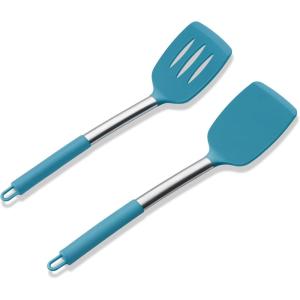 imageEfar Cooking Utensils Set of 4 Silicone Kitchen Utensils for Nonstick Cookware Heat Resistant ampamp Nontoxic Slotted Spatula Solid Spoon Turner for Flipping Mixing Serving BastingPinkTeal Blue